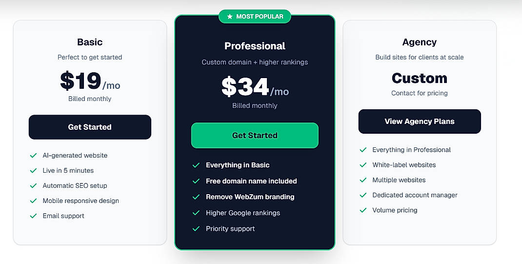 Pricing screenshot
