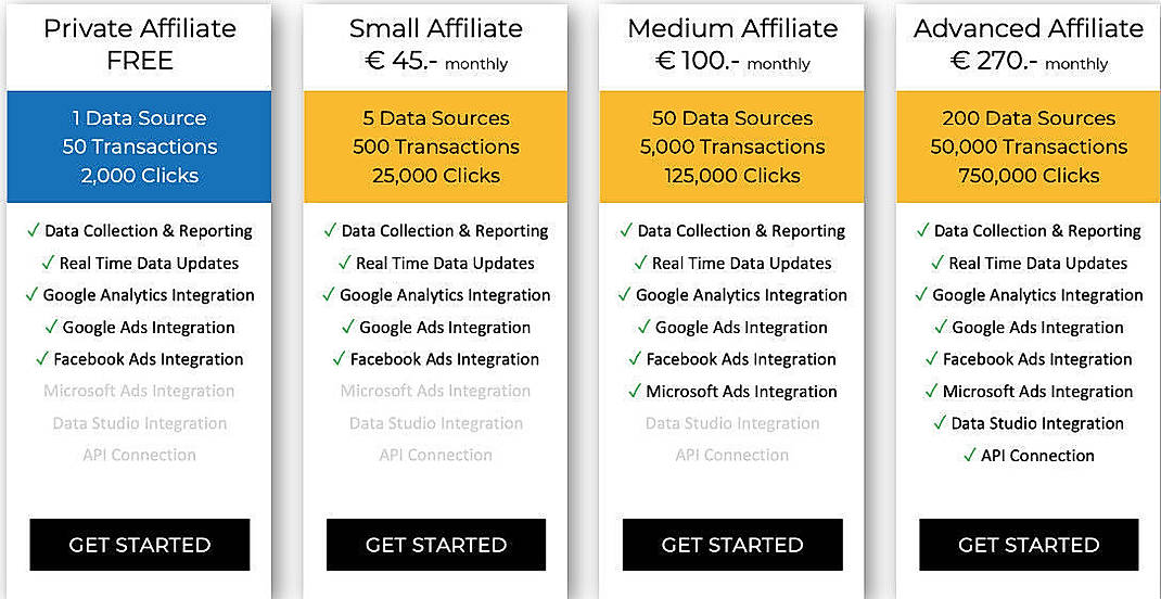 Pricing screenshot