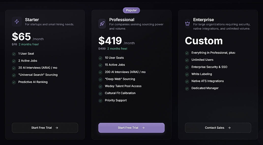 Pricing screenshot
