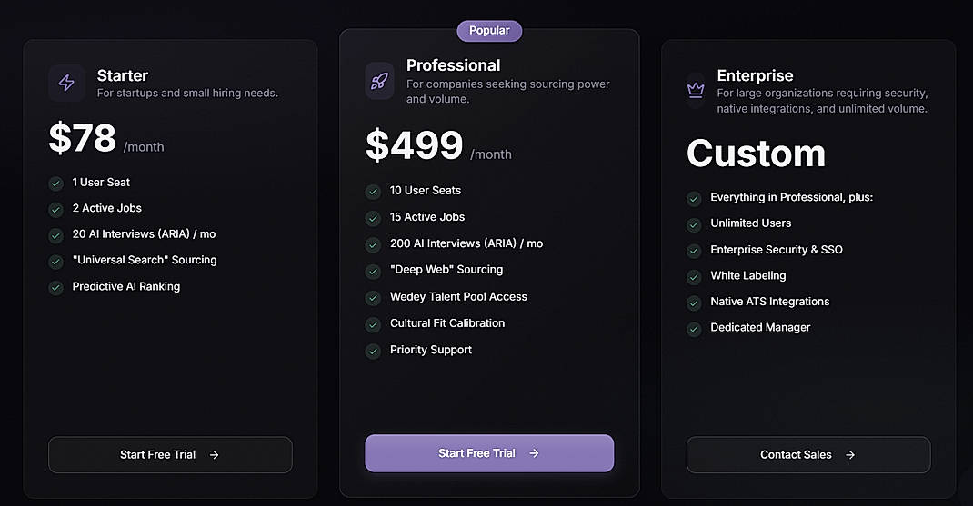 Pricing screenshot