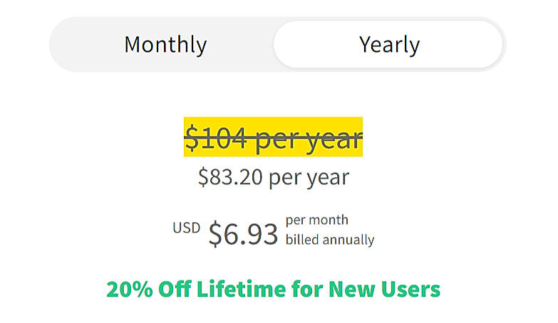 Pricing screenshot