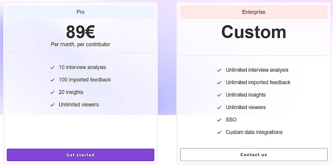 Pricing screenshot