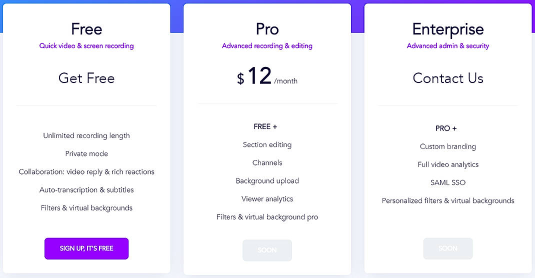 Pricing screenshot