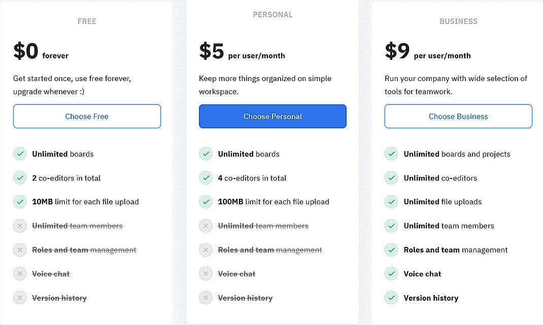 Pricing screenshot