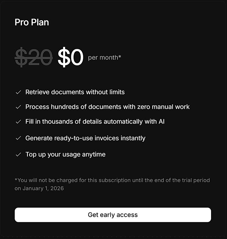 Pricing screenshot