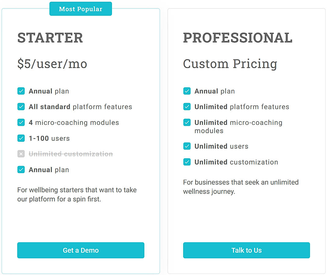 Pricing screenshot