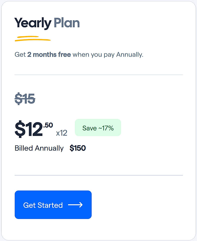 Pricing screenshot
