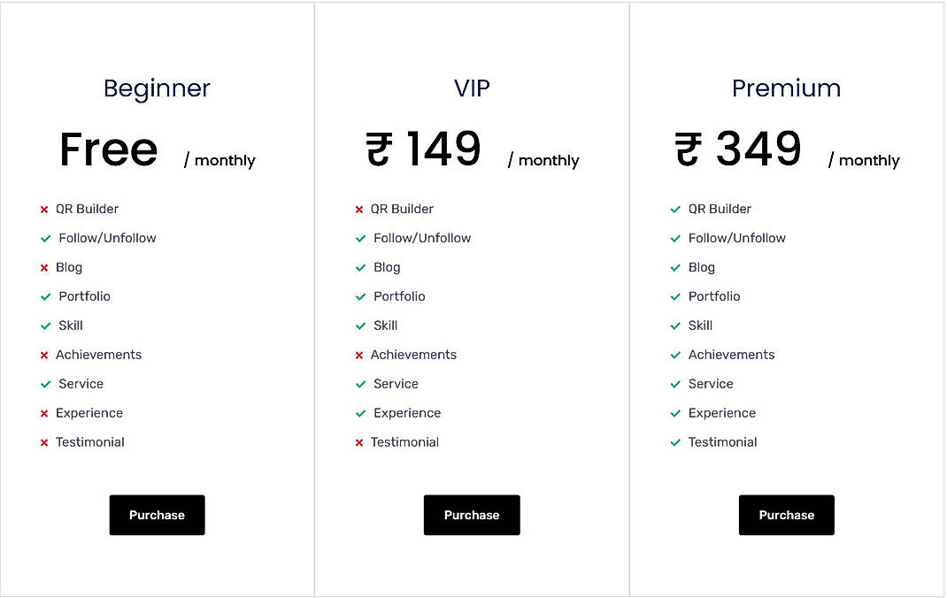 Pricing screenshot