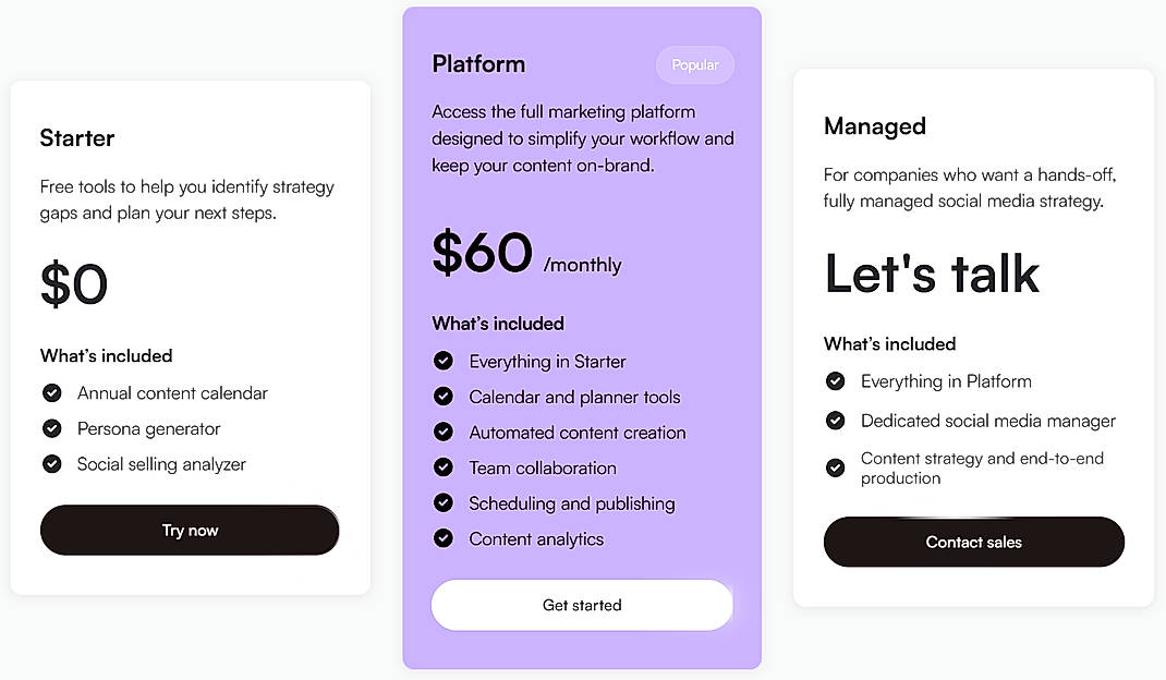 Pricing screenshot