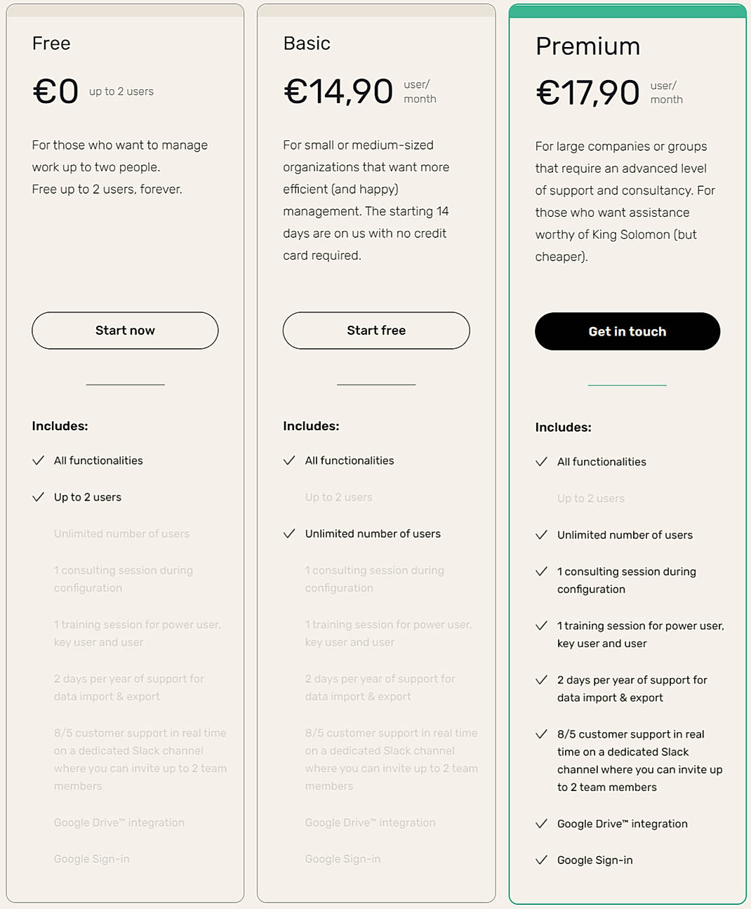 Pricing screenshot