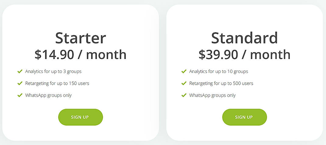 Pricing screenshot