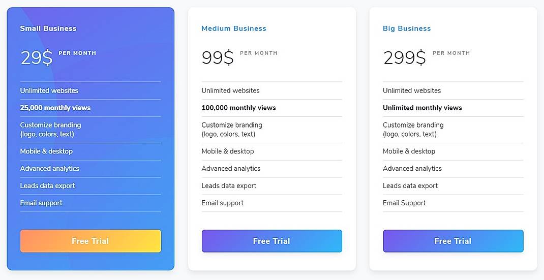 Pricing screenshot