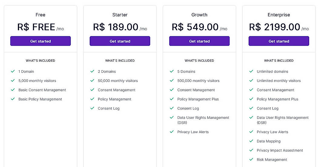 Pricing screenshot