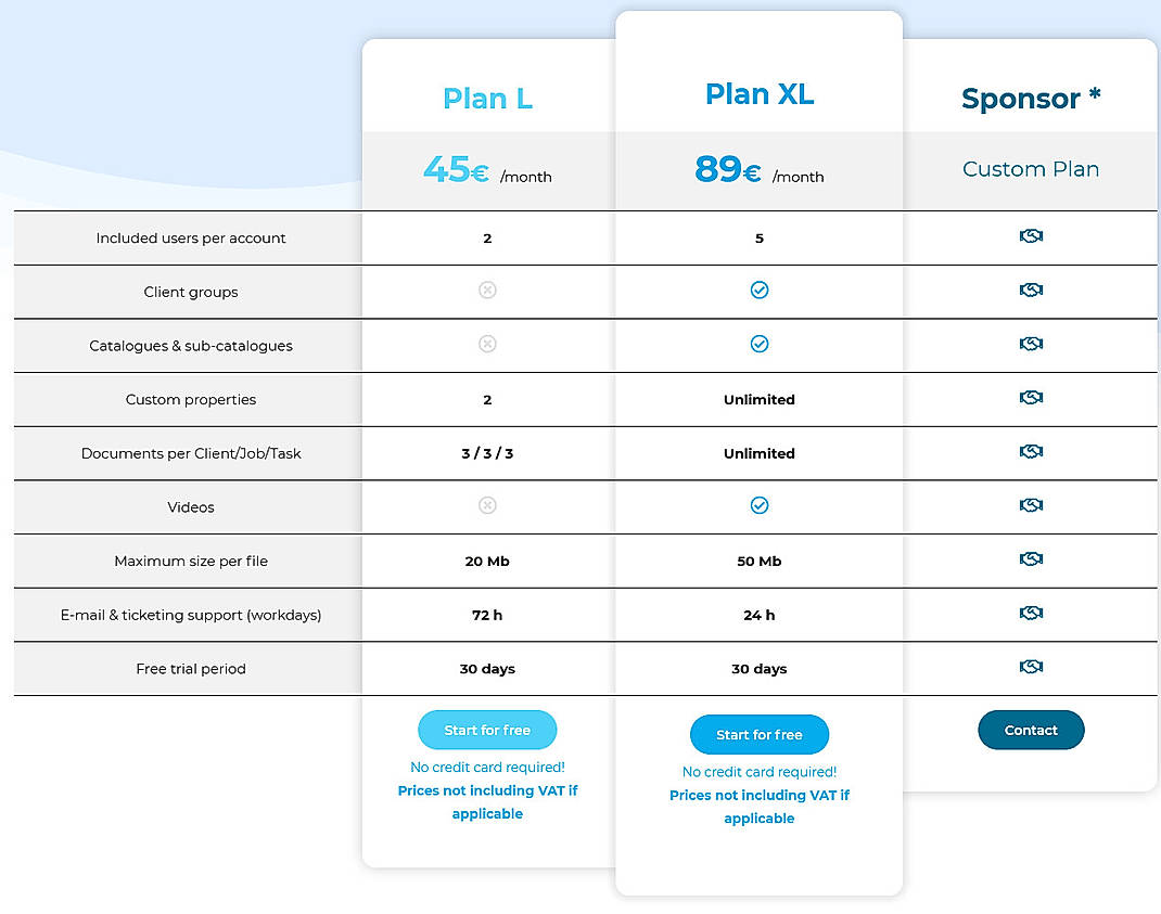 Pricing screenshot