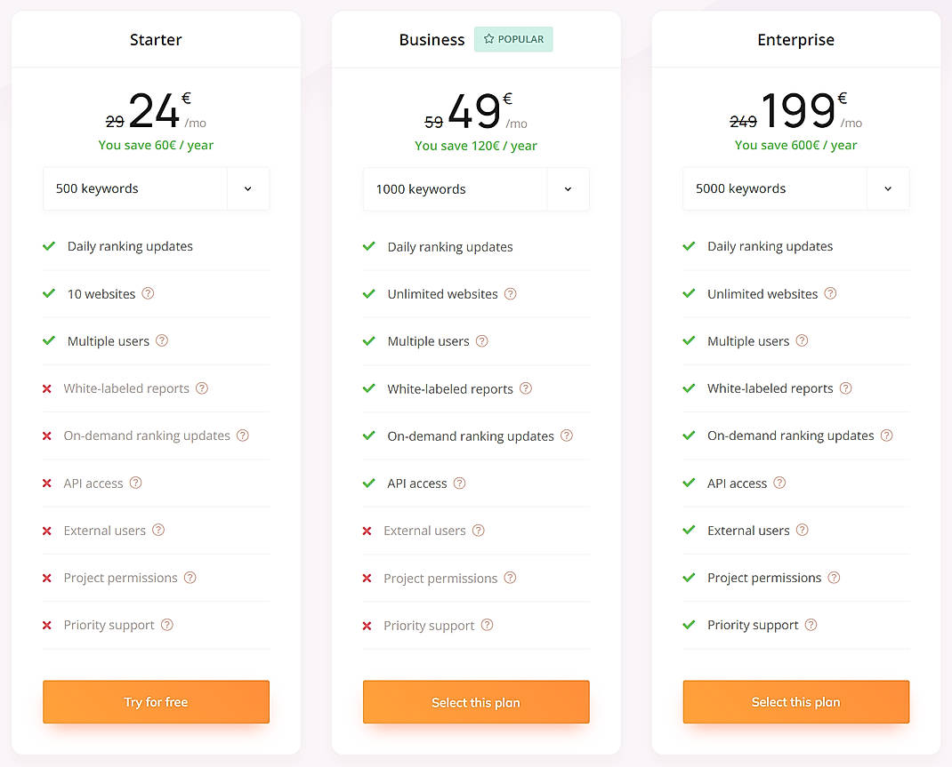 Pricing screenshot