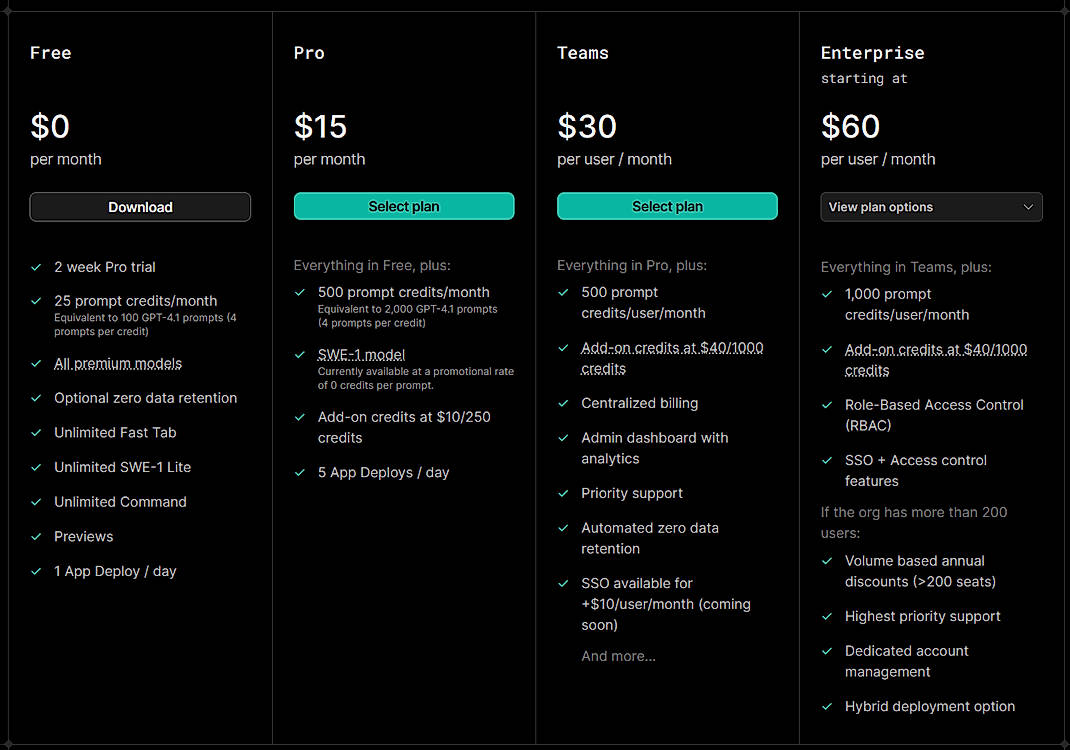 Pricing screenshot