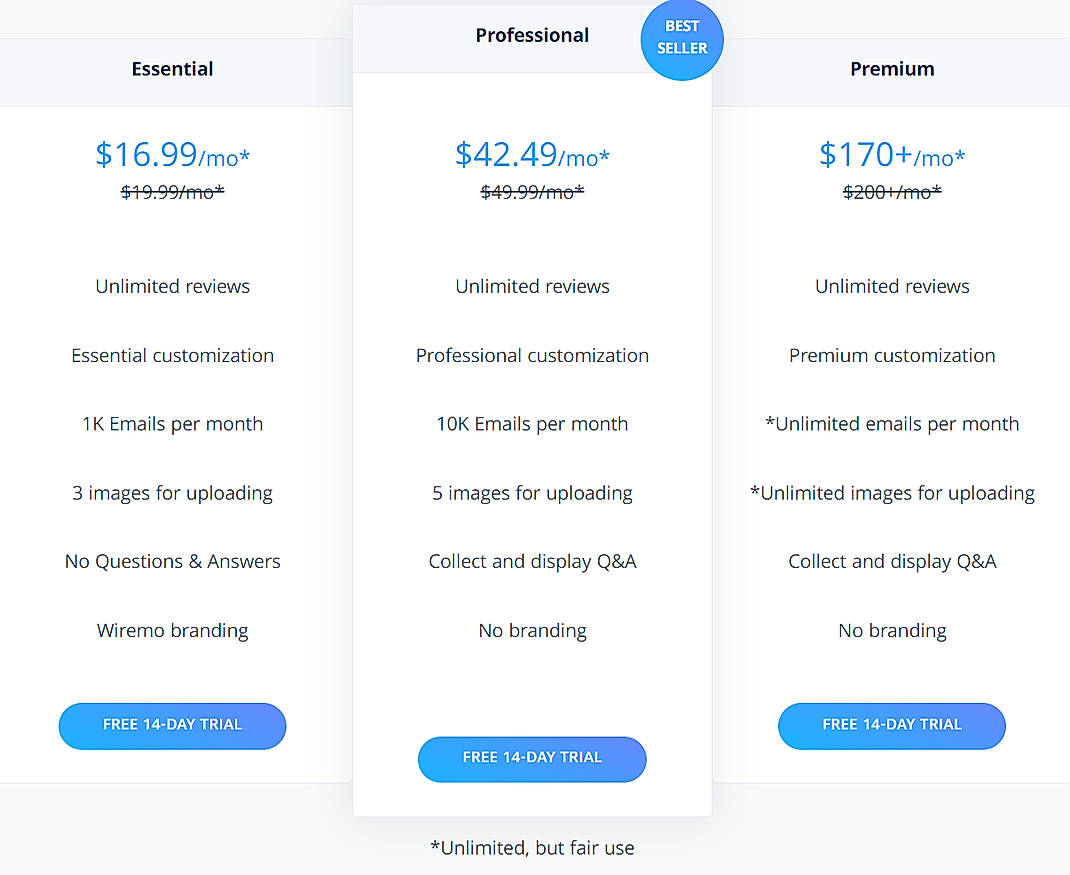 Pricing screenshot
