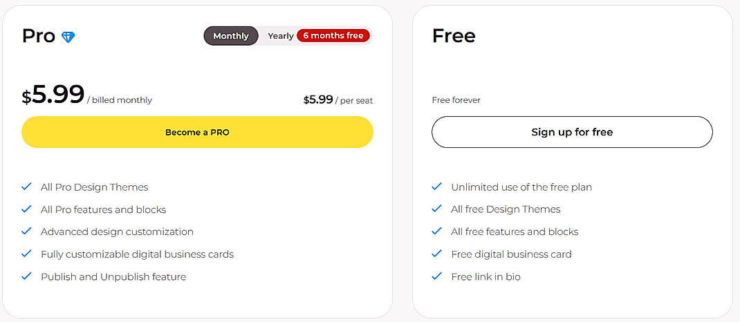 Pricing screenshot