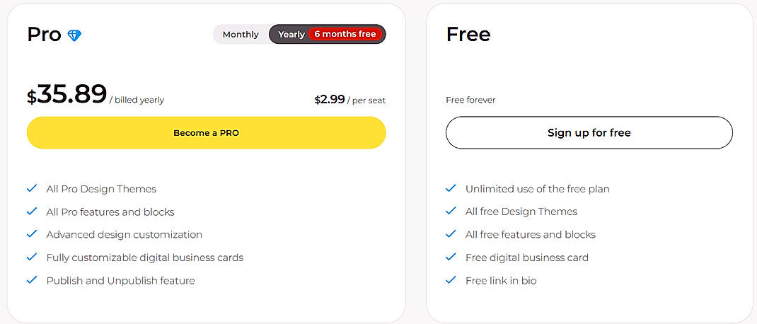 Pricing screenshot