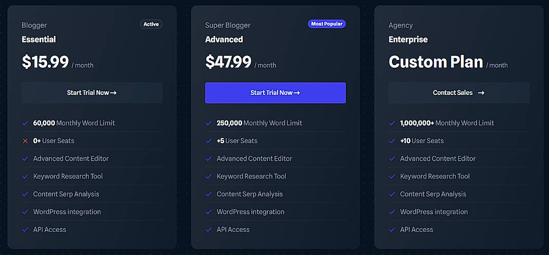 Pricing screenshot