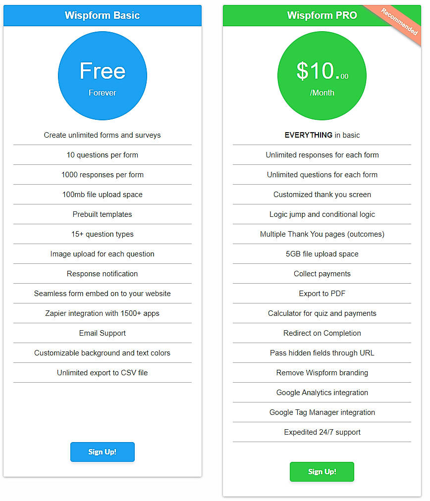Pricing screenshot