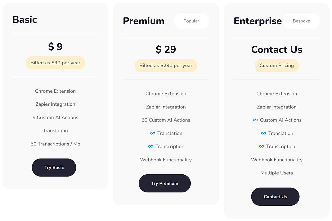 Pricing screenshot