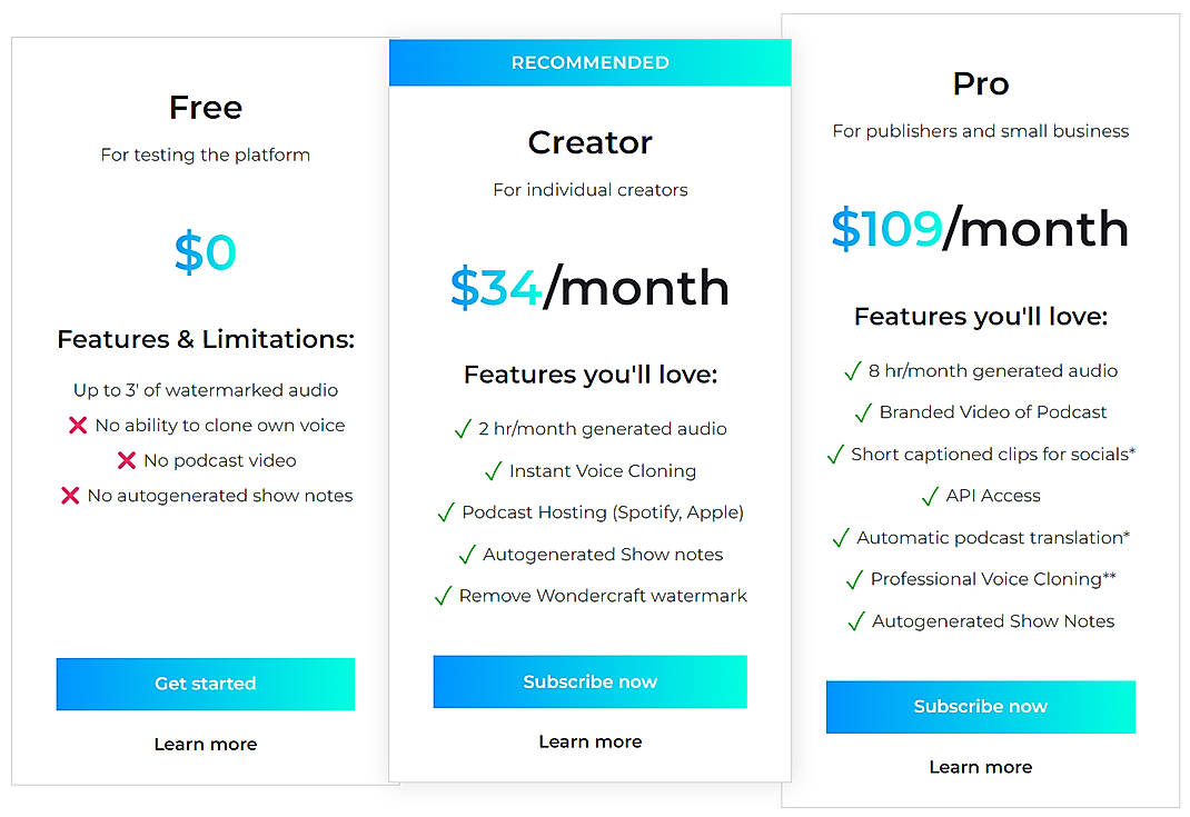 Pricing screenshot