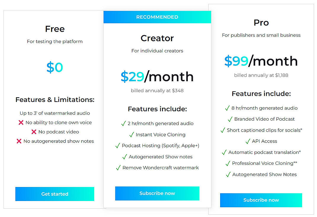 Pricing screenshot