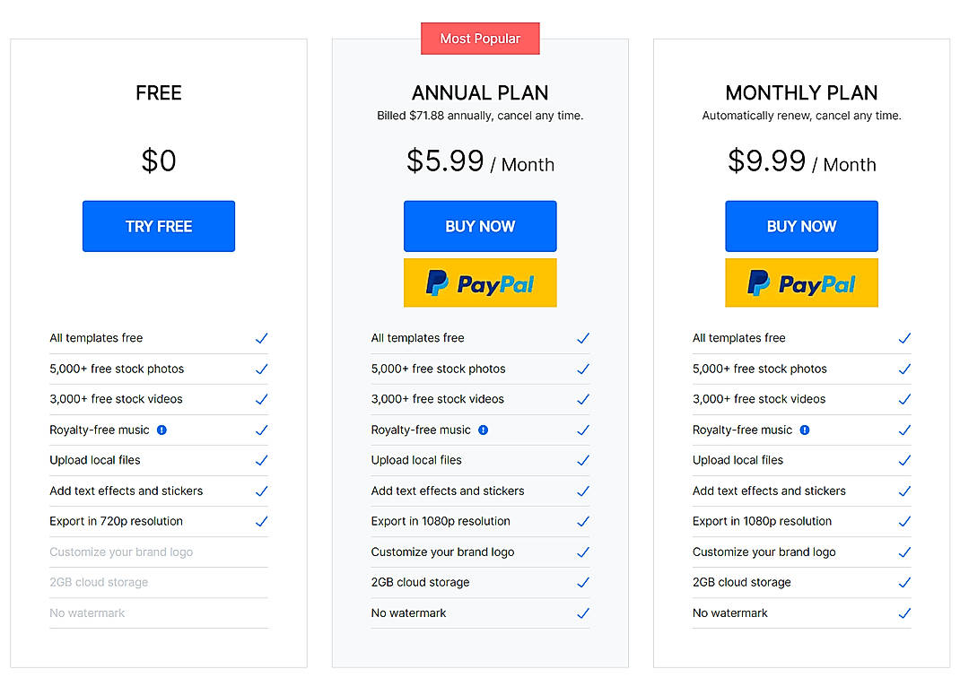 Pricing screenshot