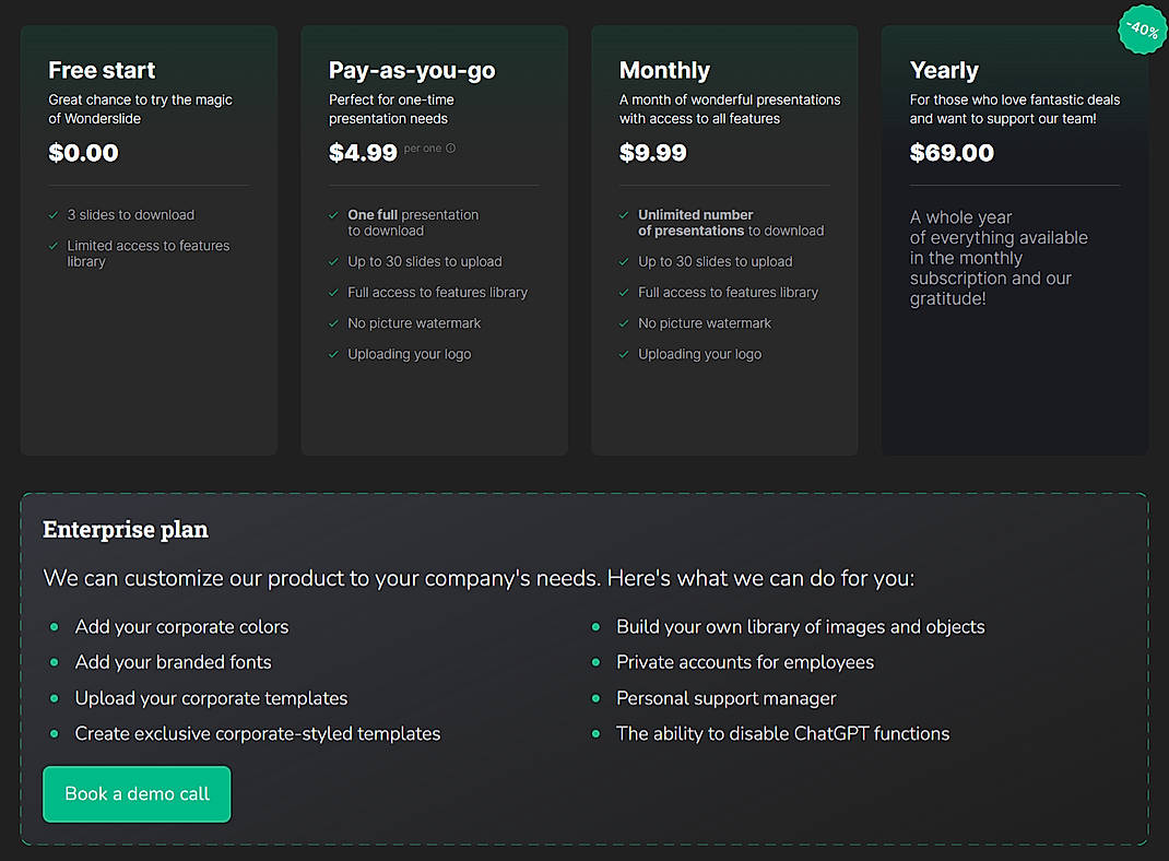 Pricing screenshot