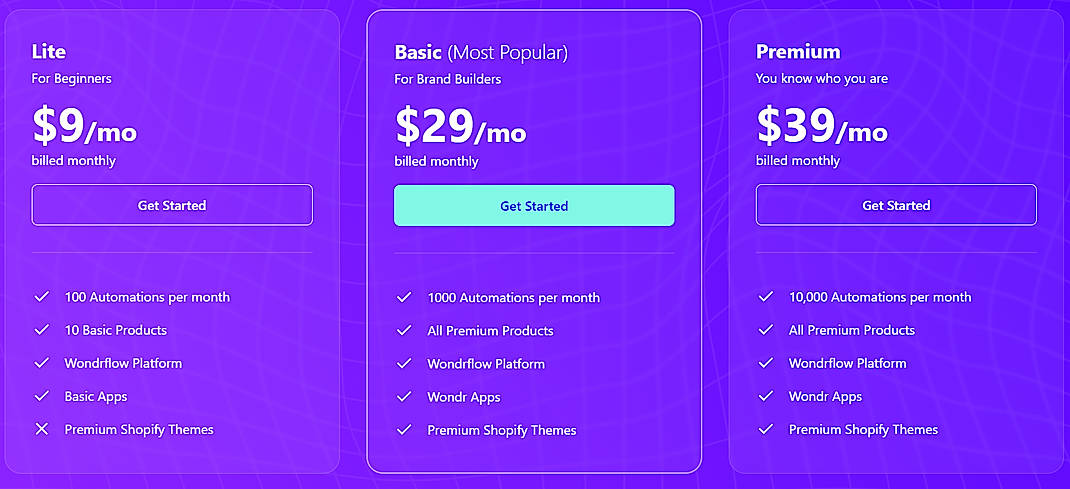 Pricing screenshot