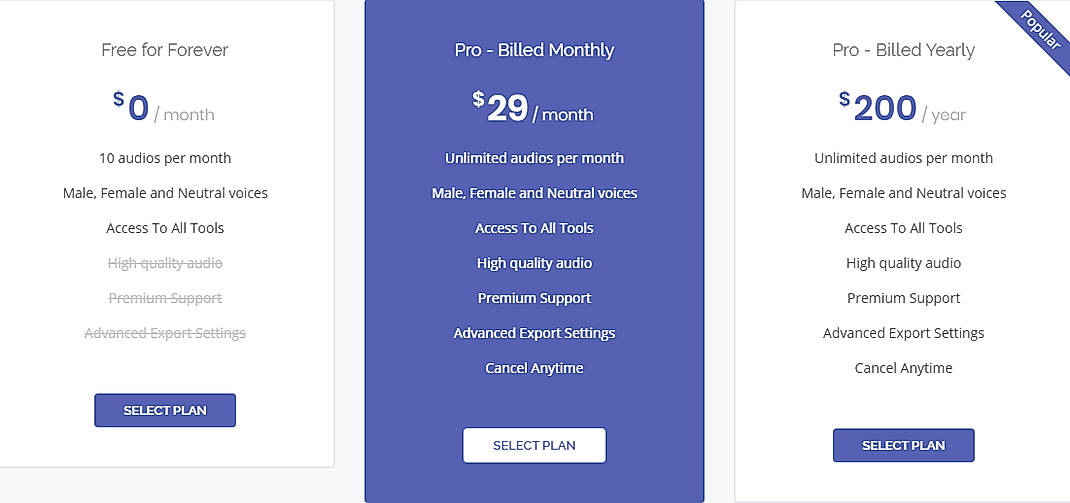 Pricing screenshot