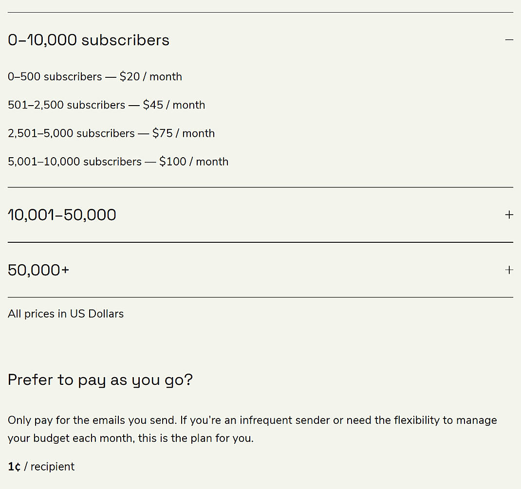 Pricing screenshot