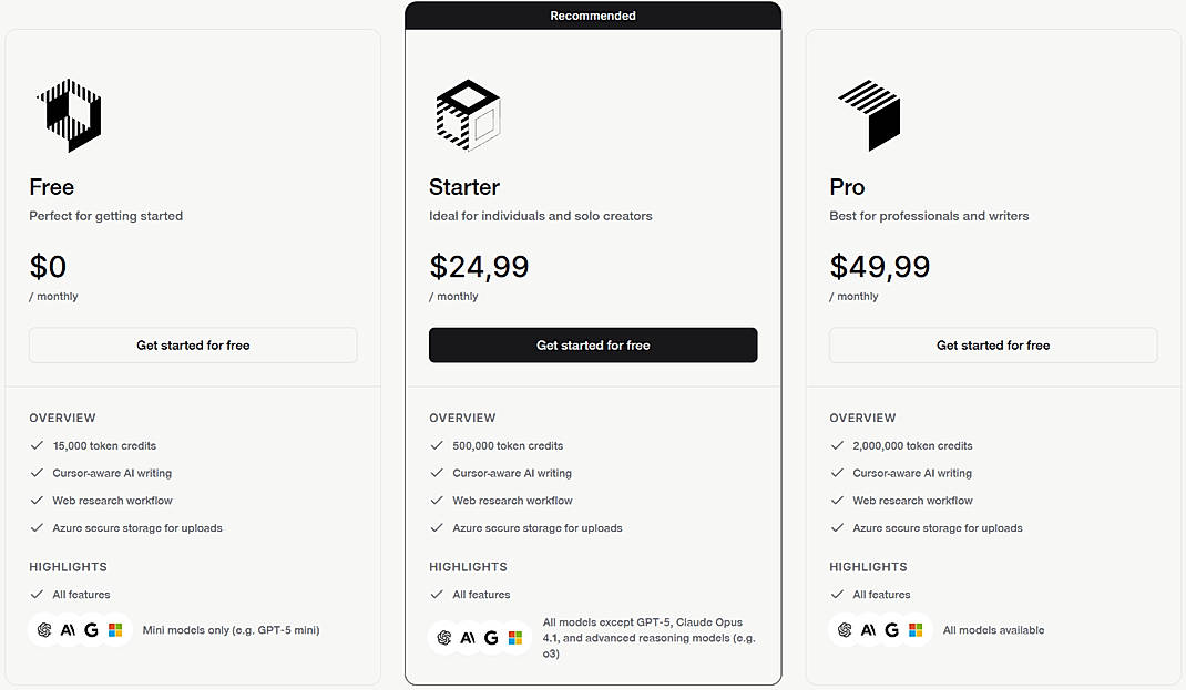 Pricing screenshot