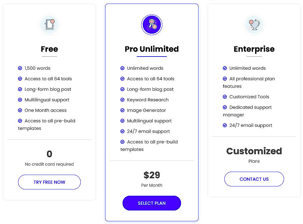 Pricing screenshot