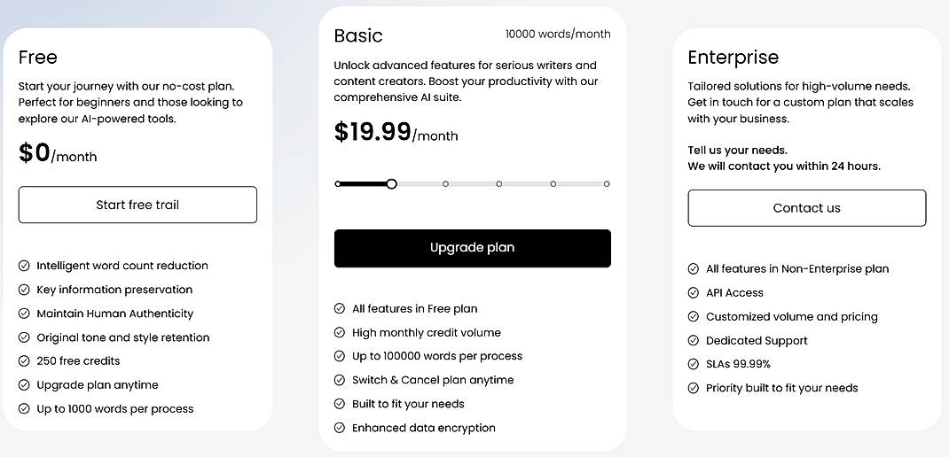Pricing screenshot