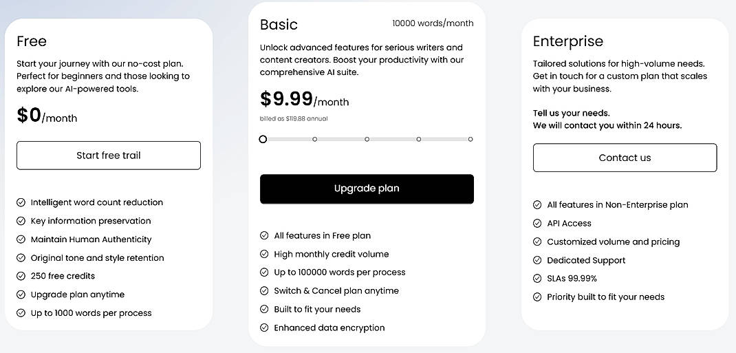 Pricing screenshot