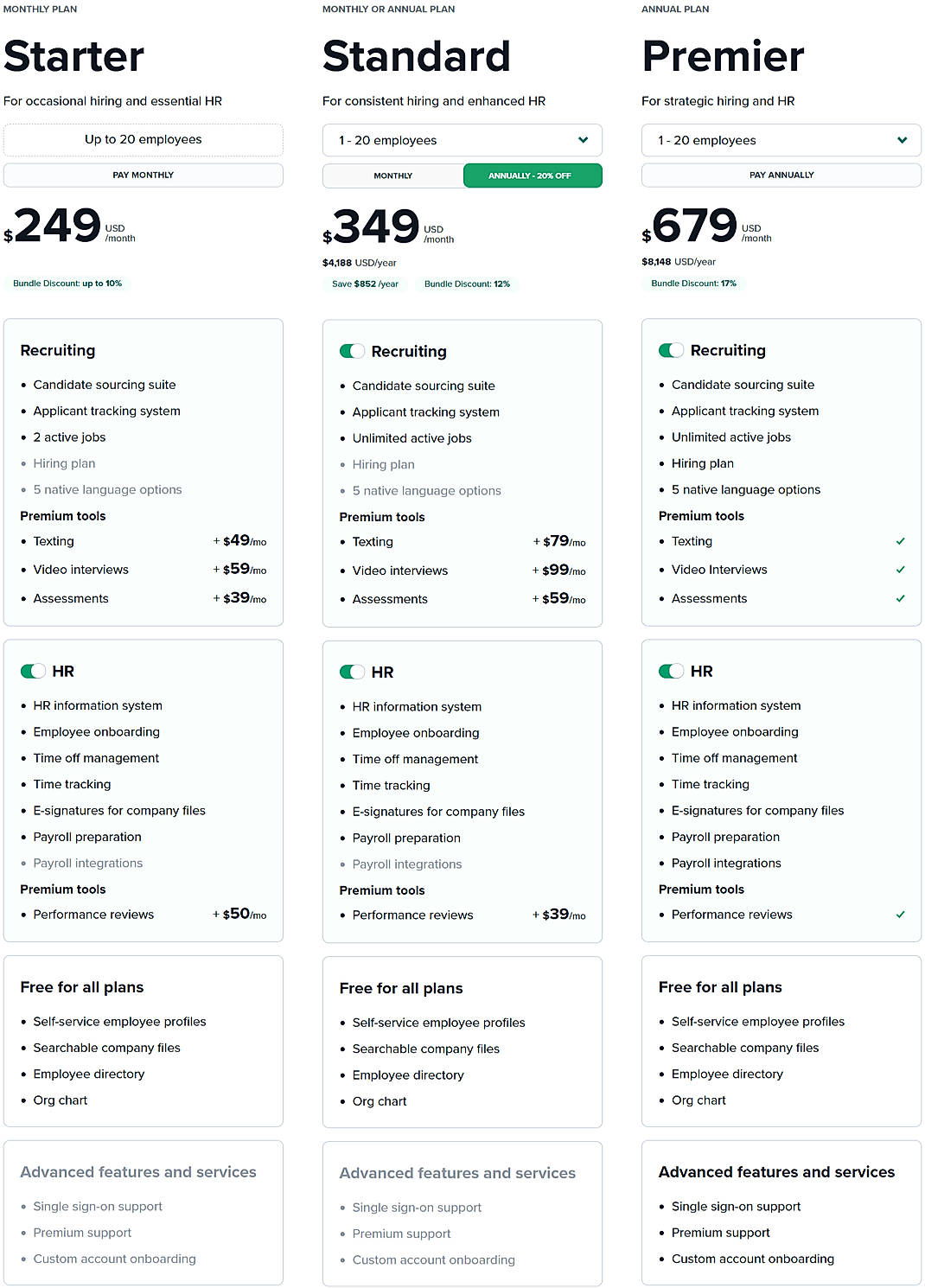 Pricing screenshot
