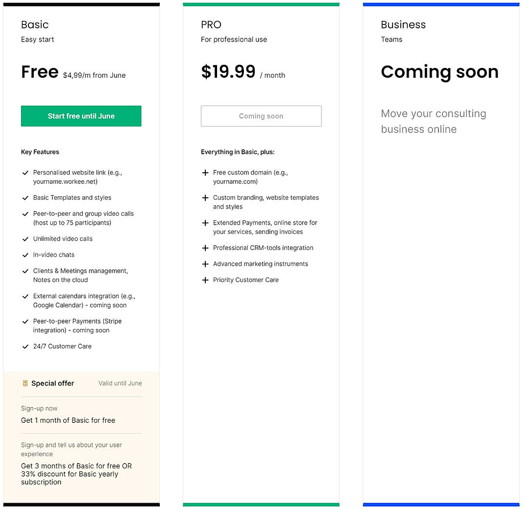 Pricing screenshot