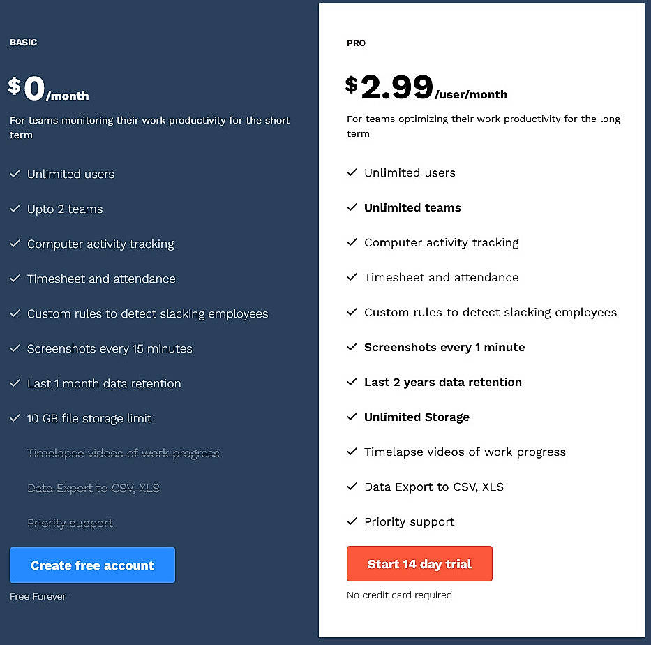 Pricing screenshot
