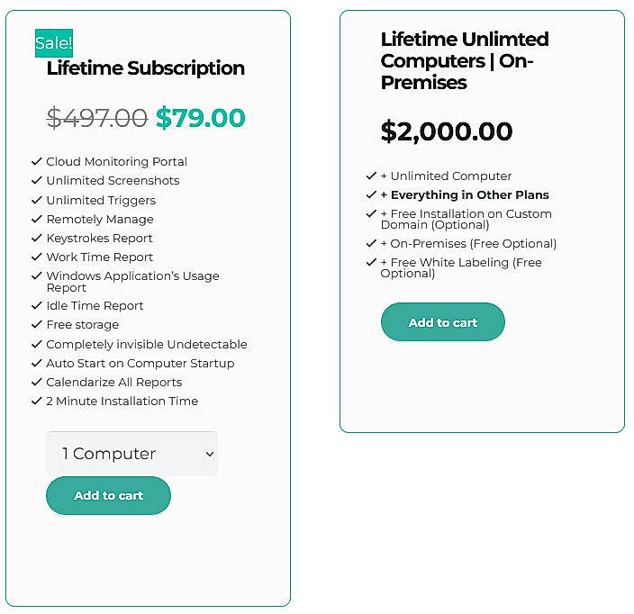Pricing screenshot