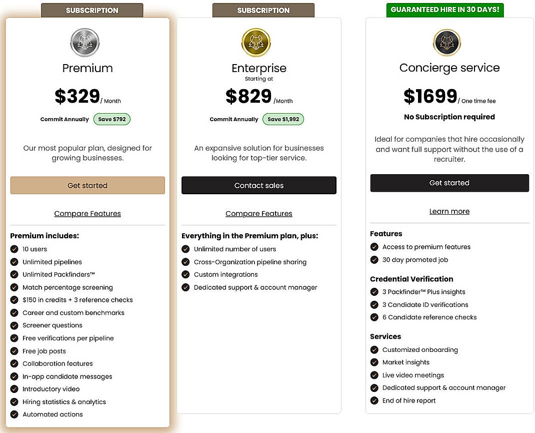Pricing screenshot