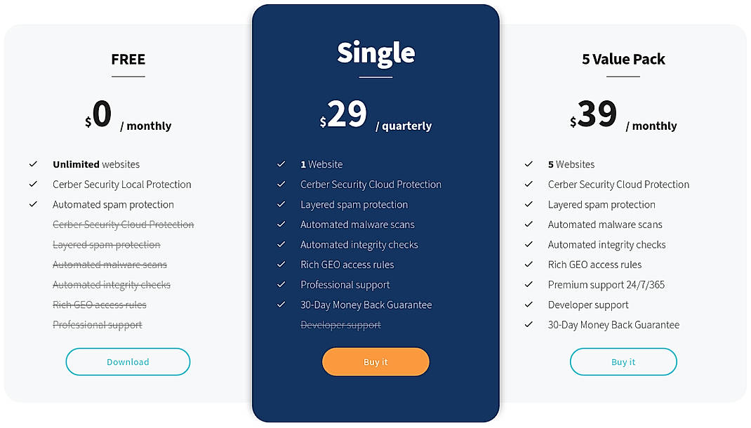 Pricing screenshot