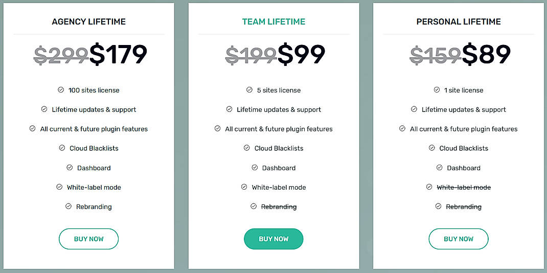 Pricing screenshot