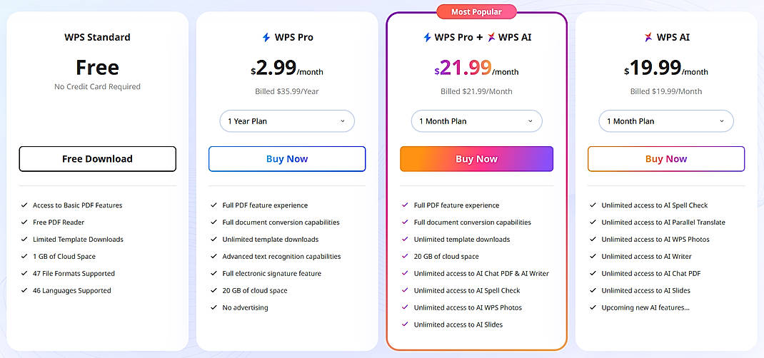 Pricing screenshot