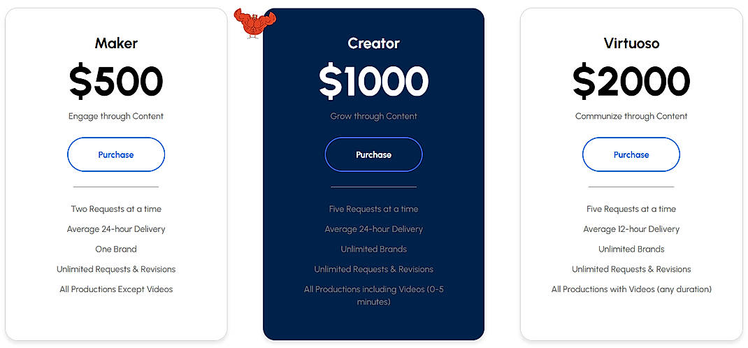 Pricing screenshot