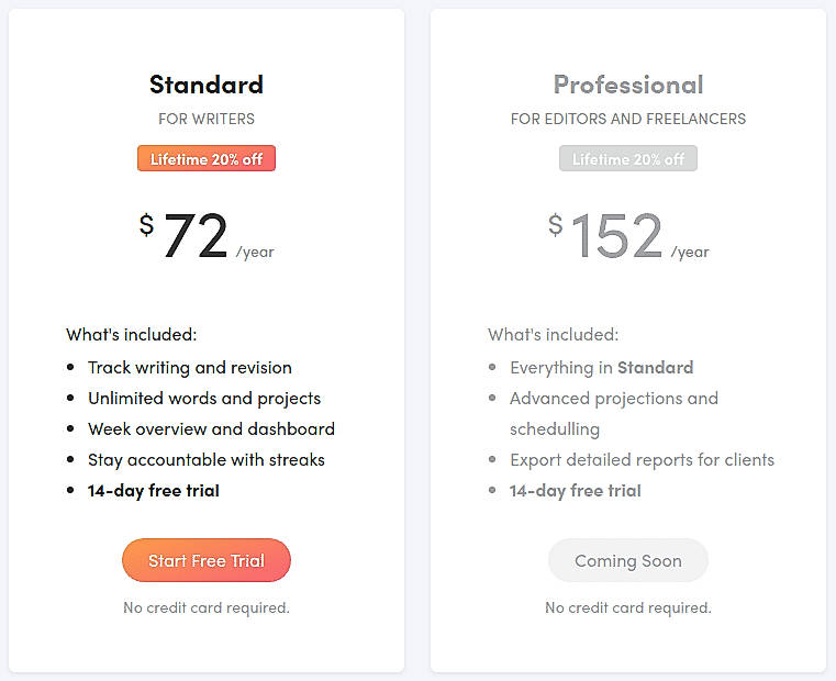 Pricing screenshot