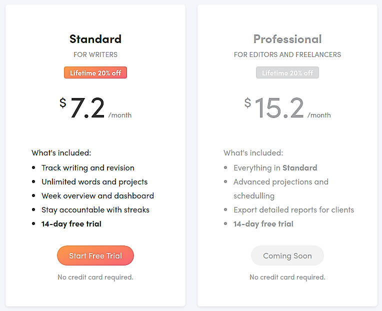 Pricing screenshot