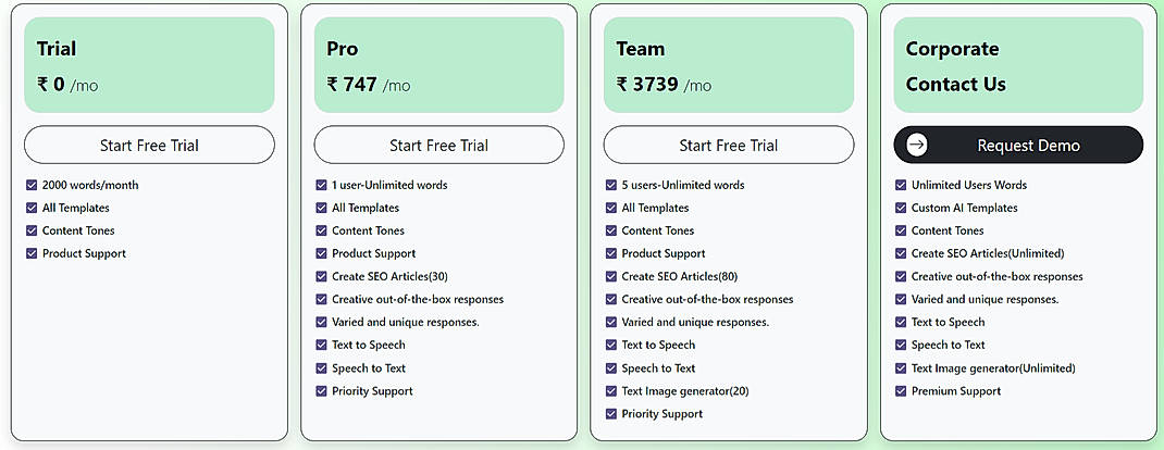 Pricing screenshot