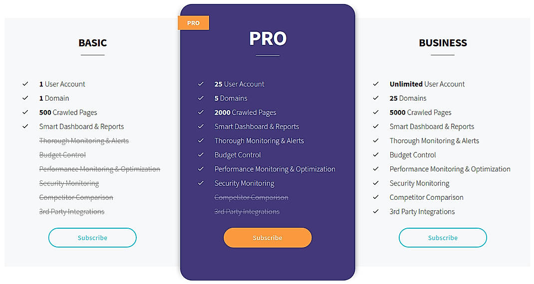 Pricing screenshot